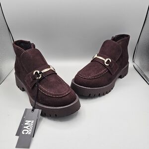 Madden NYC Lug Loafer Leon Chocolate Brown Boots Booties Faux Suede Nwt Sz 7